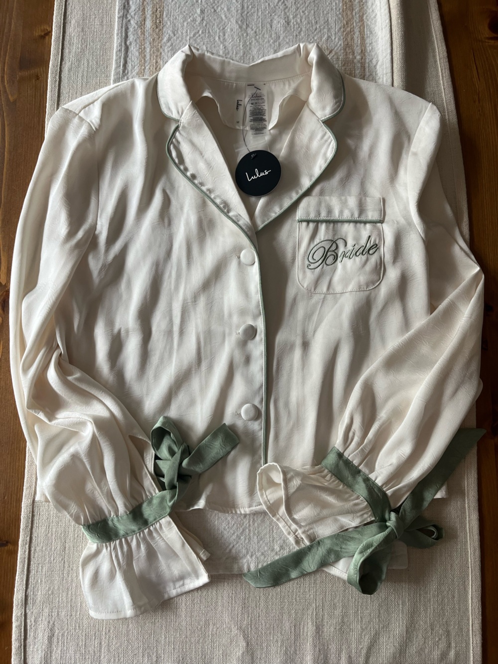 NWT Bridal Pajama Top Lulu's Cream And Mint